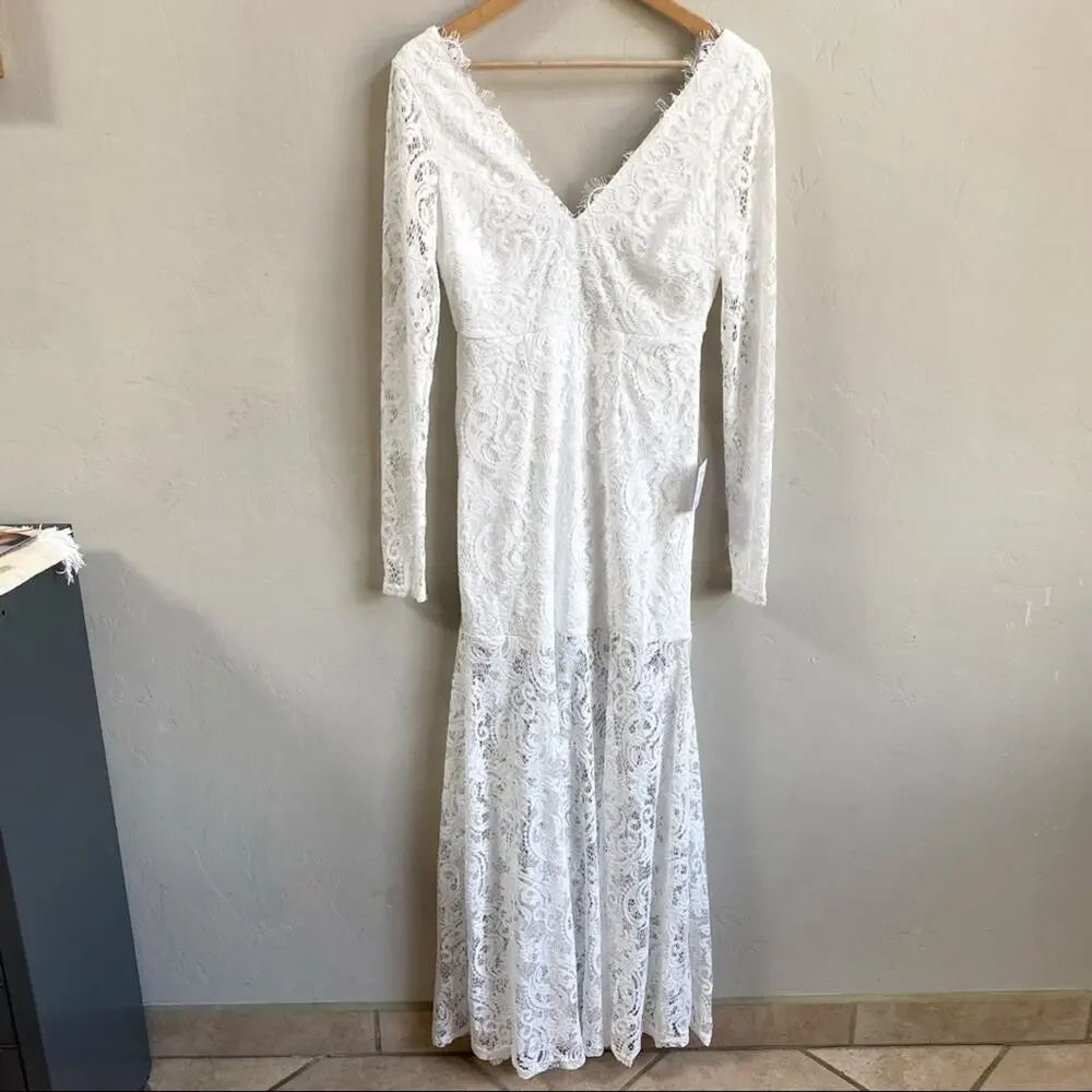 NWT Lulus Way to‎ Be Loved White Lace Long Sleeve Maxi Dress - Picture 5 of 12